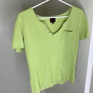 Colour Works Green Cotton Women’s Short Sleeve Top